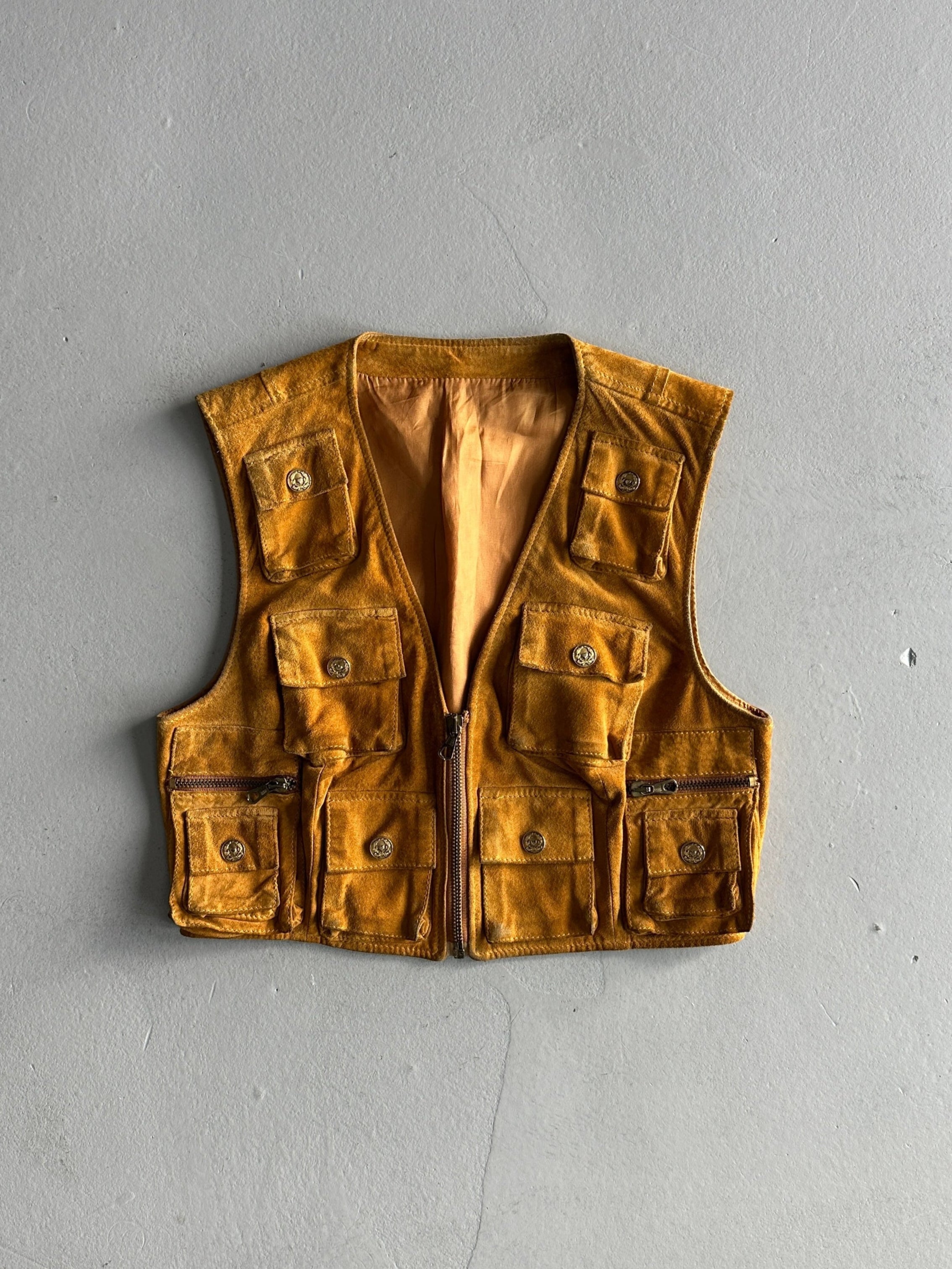 MOSCHINO CHEAP AND CHIC - 1970s LEATHER CROPPED CARGO GILET VEST