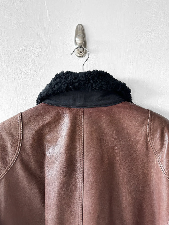 ICEBERG - 1980s LEATHER BOMBER JACKET WITH SHEARLING COLLAR