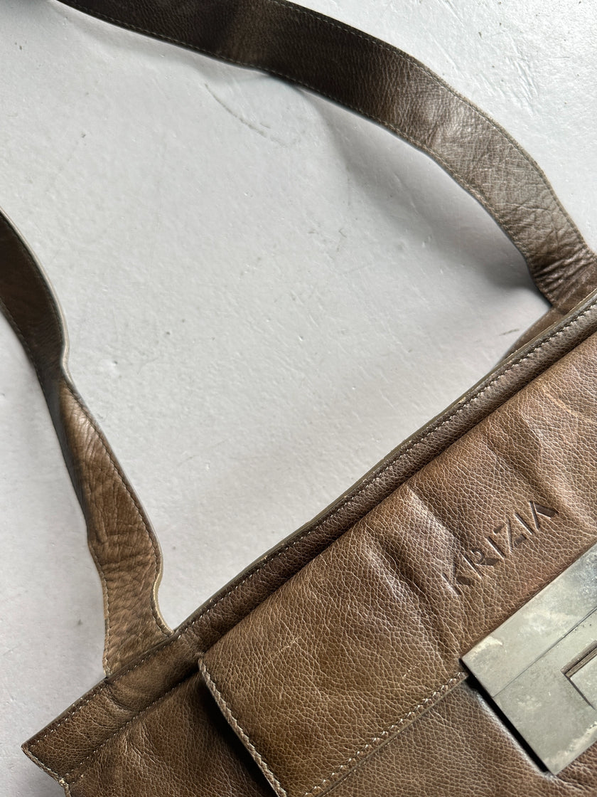 KRIZIA - 1990s LEATHER SILHOUETTE SHOULDER BAG