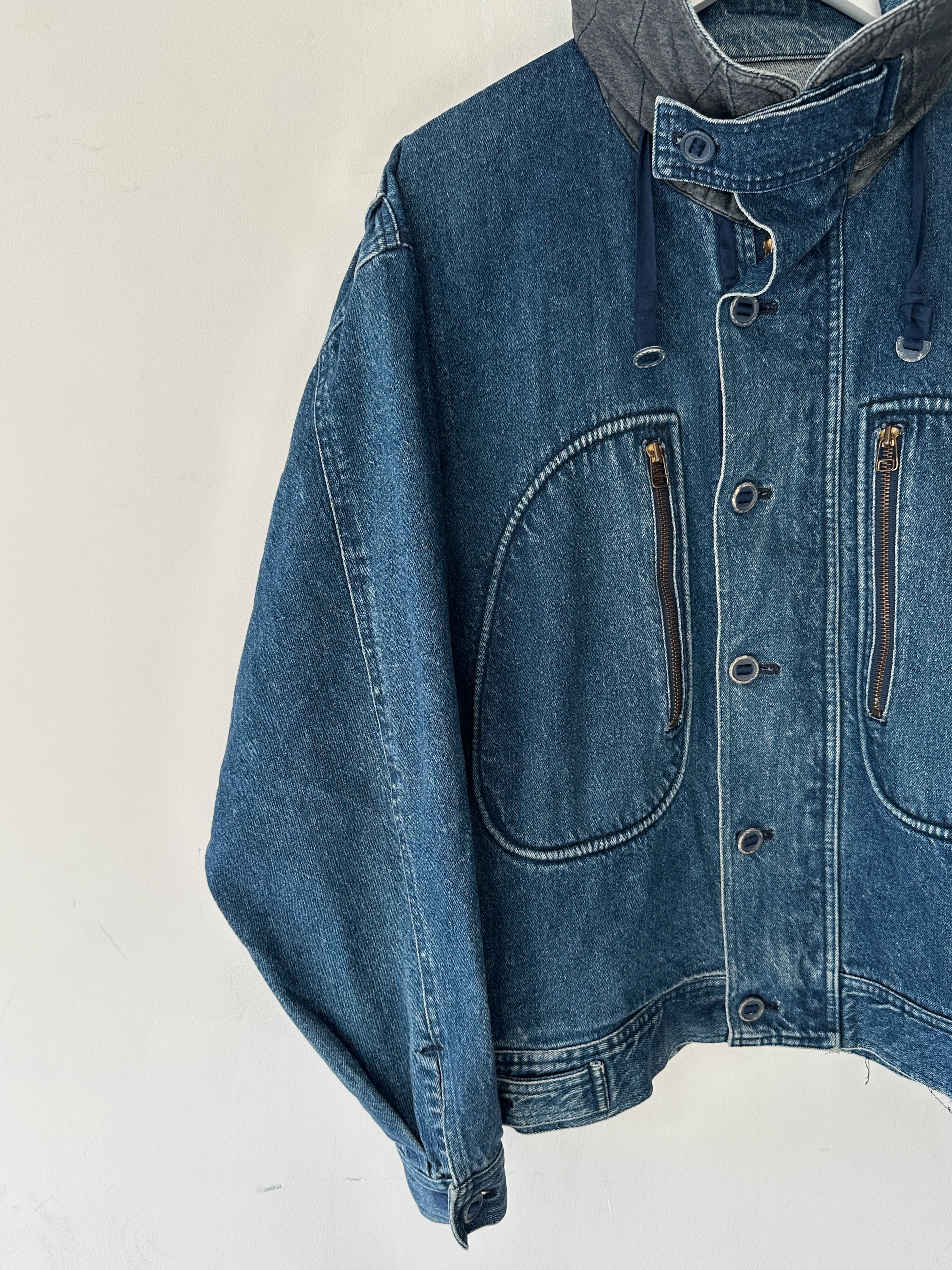 BONEVILLE BY MASSIMO OSTI - 1980s OVERSIZED DENIM BOMBER JACKET