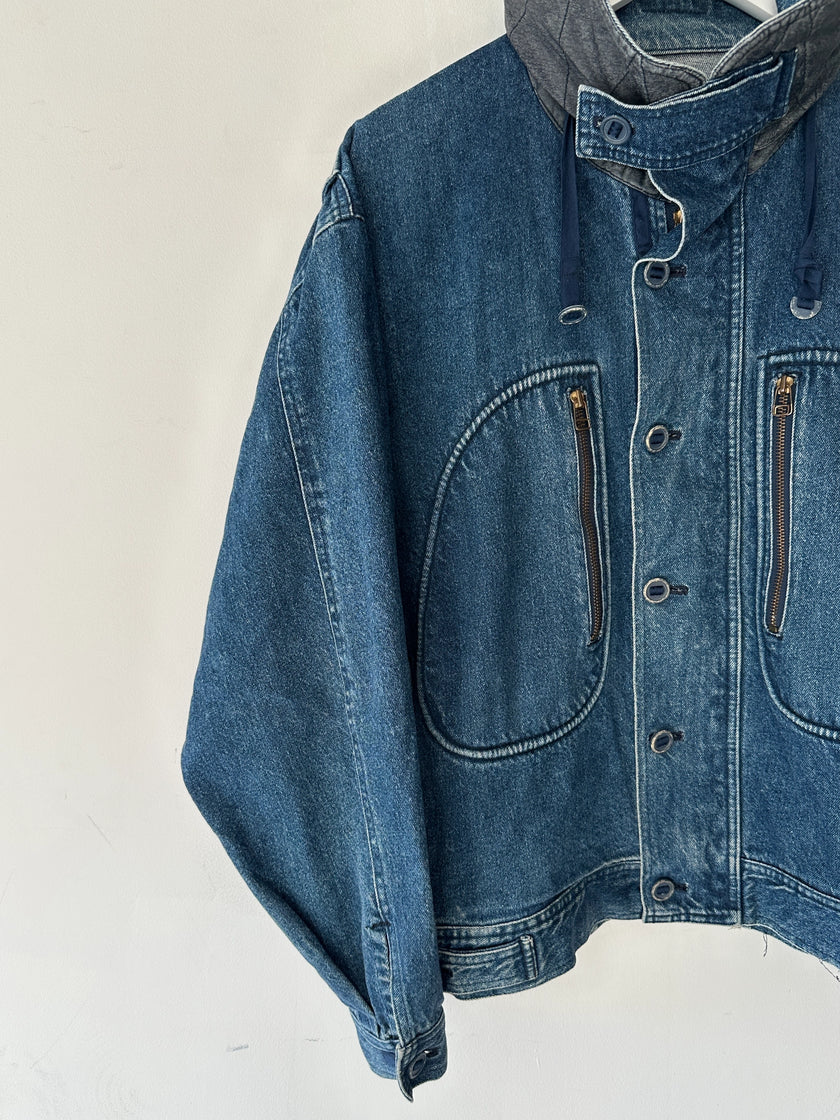 BONEVILLE BY MASSIMO OSTI - 1980s OVERSIZED DENIM BOMBER JACKET