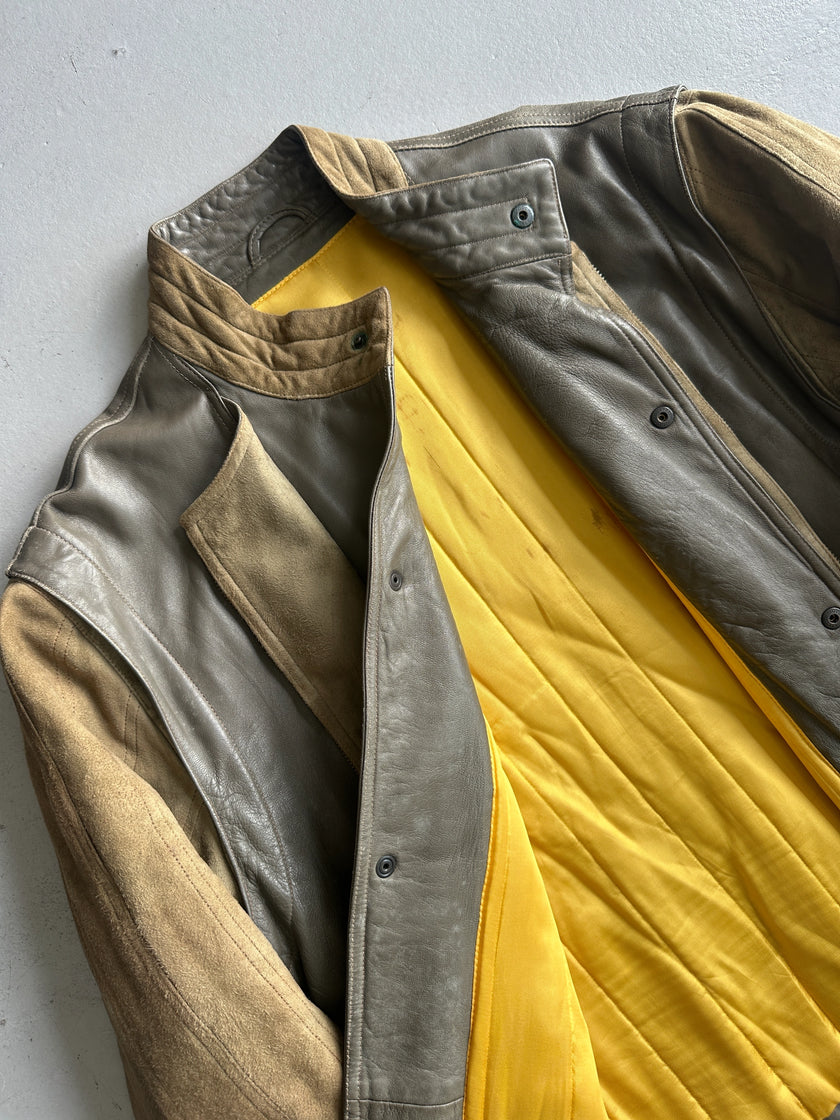 LOUIS FÉRAUD - 1980s CONTRASTING GREEN LAYERED LEATHER JACKET