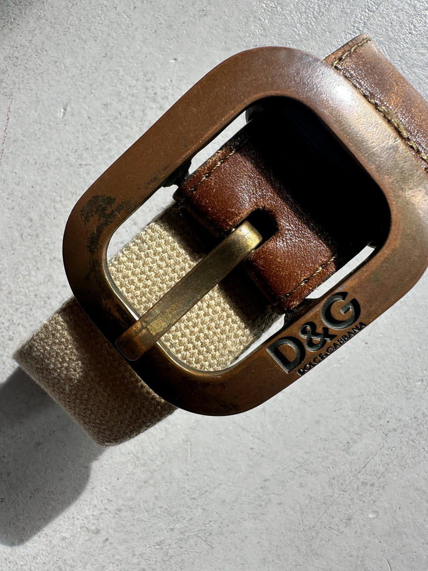 DOLCE & GABBANA - F/W 2003 CANVAS AND LEATHER BELT WITH BRASS BUCKLE