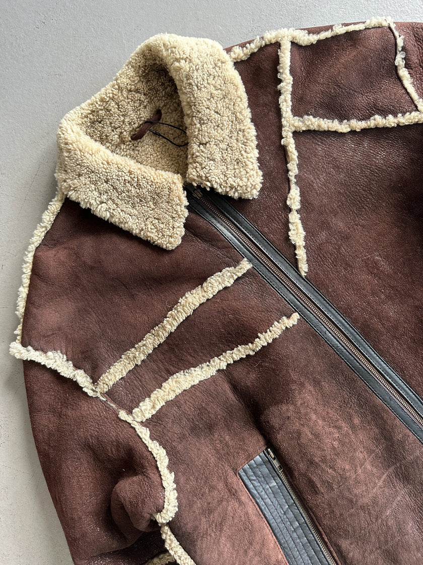 ZINO & JUDY - 1990s PANELED SHEARLING BOMBER JACKET