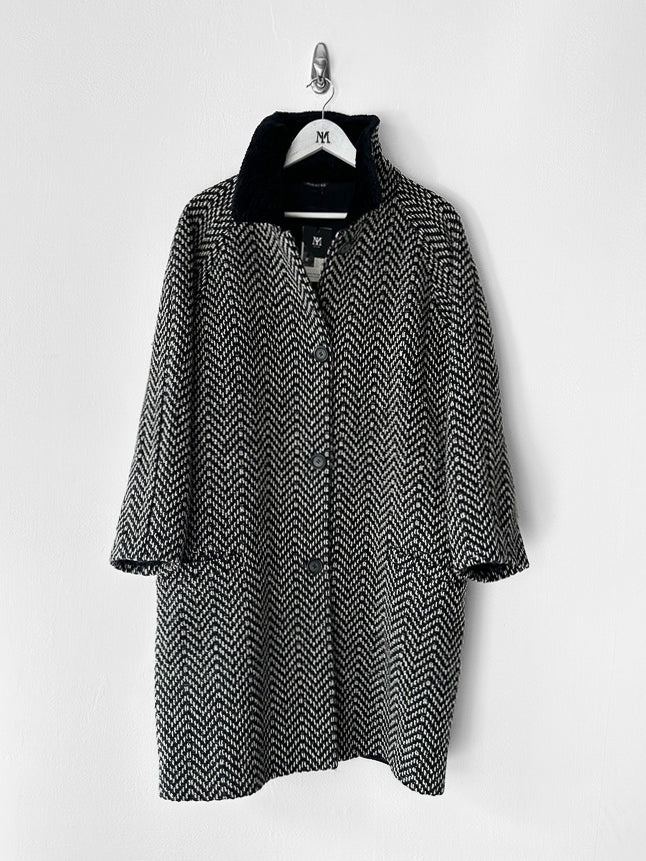 VERSUS VERSACE BY GIANNI VERSACE - early 1990s HERRINGBONE COAT WITH FUR COLLAR