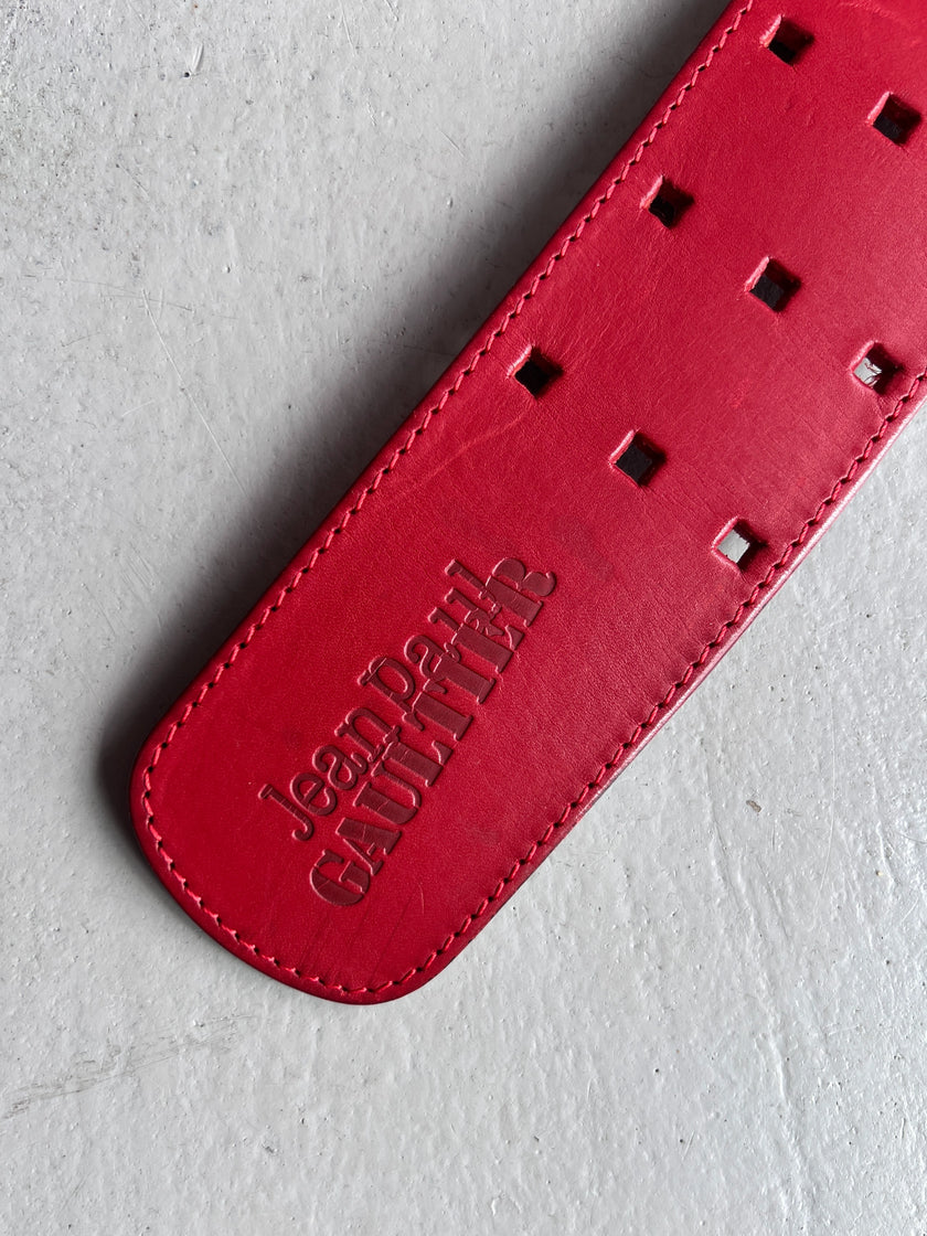 JEAN PAUL GAULTIER - 1990s GRID PERFORATION LEATHER BELT