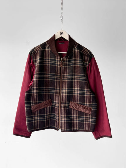 GIORGIO ARMANI LE COLLEZIONI 1990s PLAID WOOL JACKET WITH CONTRASTING SATIN SLEEVE