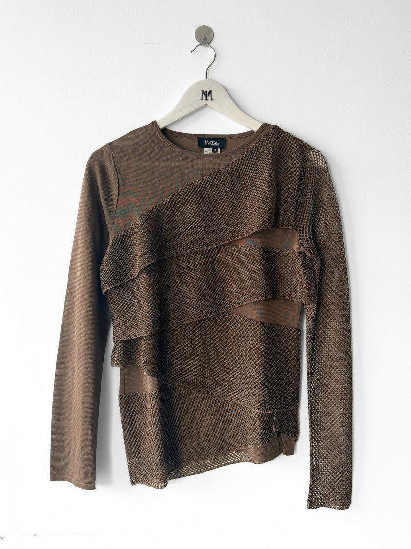 CLAUDE MONTANA - 1990s MESH PANELS LONG SLEEVE TOP