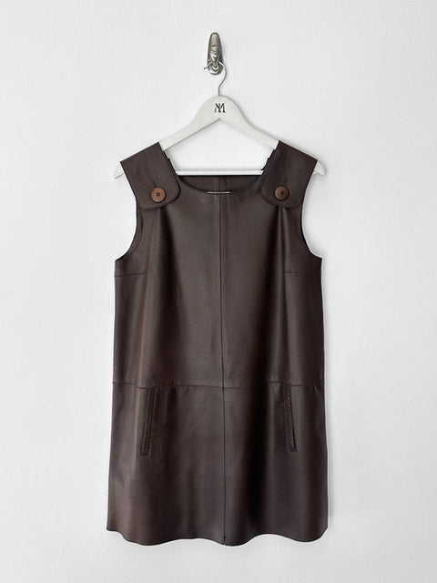 ITALIAN LABEL - 1990s LEATHER DUNGAREE DRESS