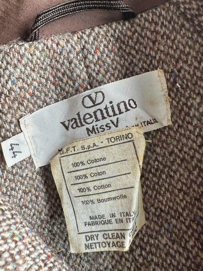 VALENTINO - 1980s BELTED TRENCH COAT WITH CONTRASTING TWEED INTERIOR