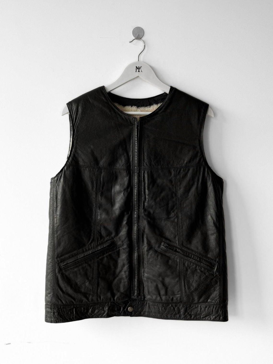 1990s REAL SHEARLING LEATHER VEST GILET JACKET