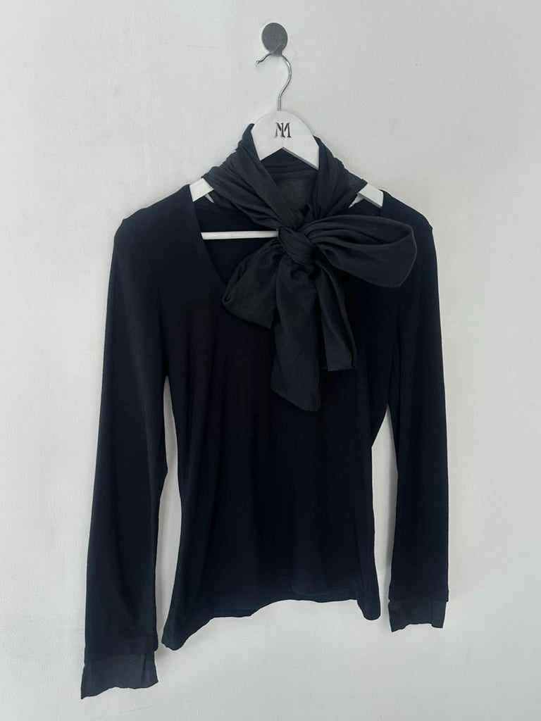 DRIES VAN NOTEN - late 1990s LONG SLEEVE TOP WITH OVERSIZED SCARF COLLAR