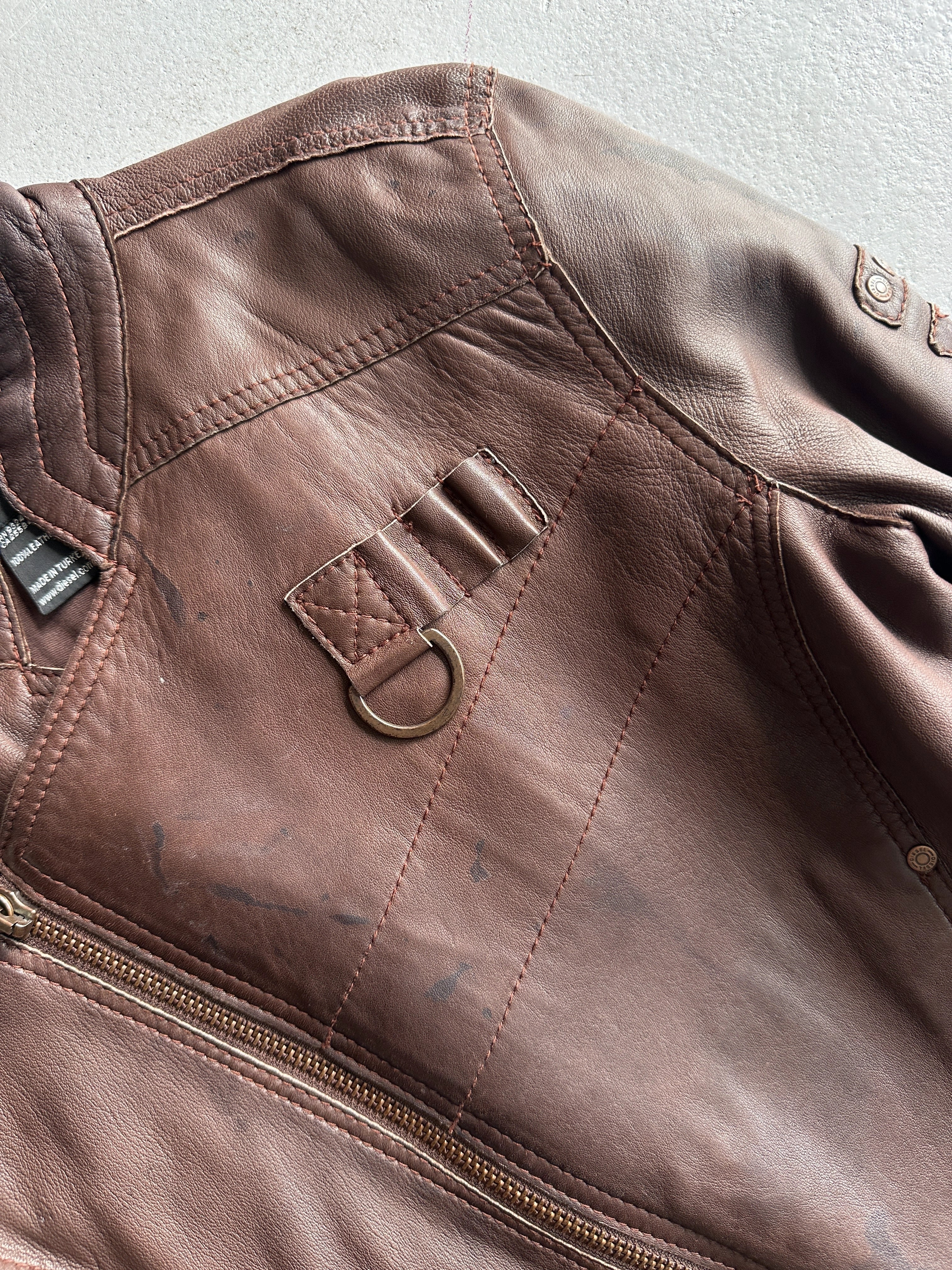 DIESEL - 2000s ASYMMETRICAL ZIP FRONT LEATHER BIKER JACKET
