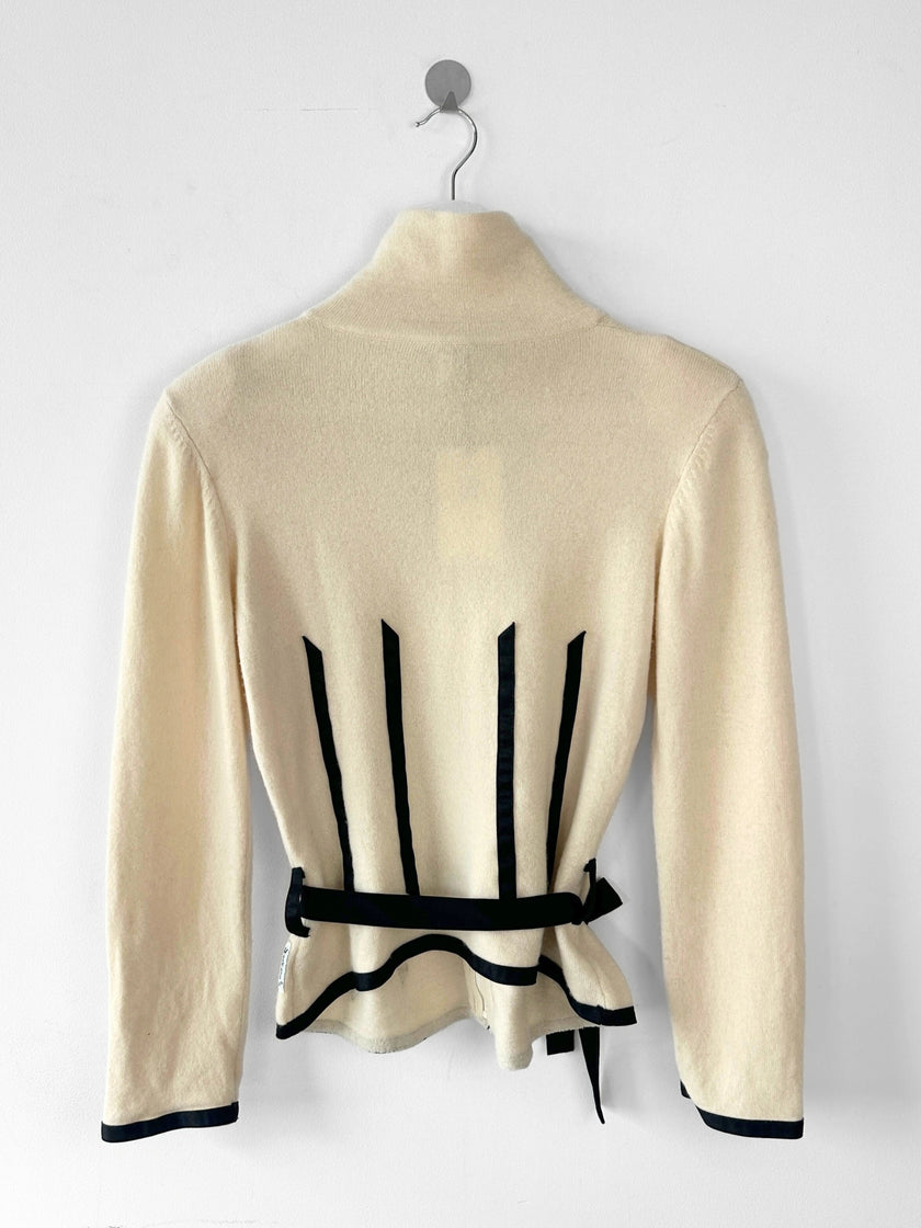 ARMANI JEANS - 2000s ZIPPED KNIT WITH CONTRASTING BLACK STRIPES DETAILS