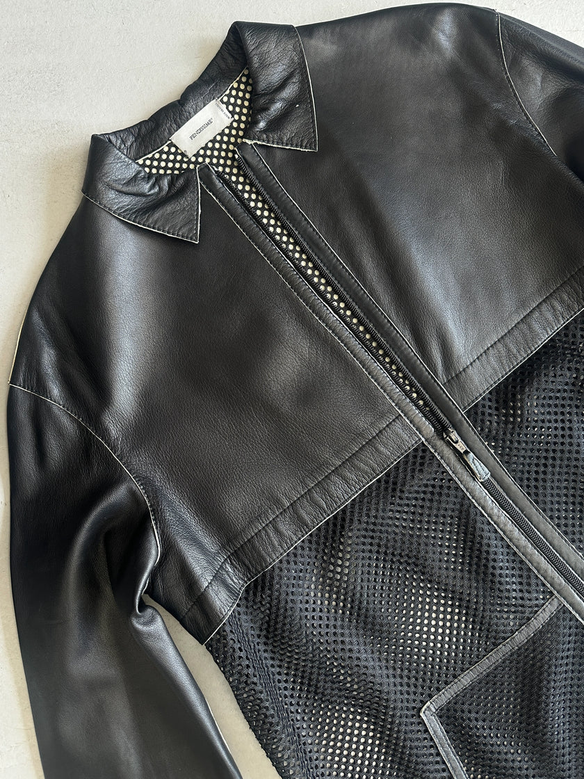 FENDISSIME - 1990s LEATHER AND MESH ZIPPED JACKET