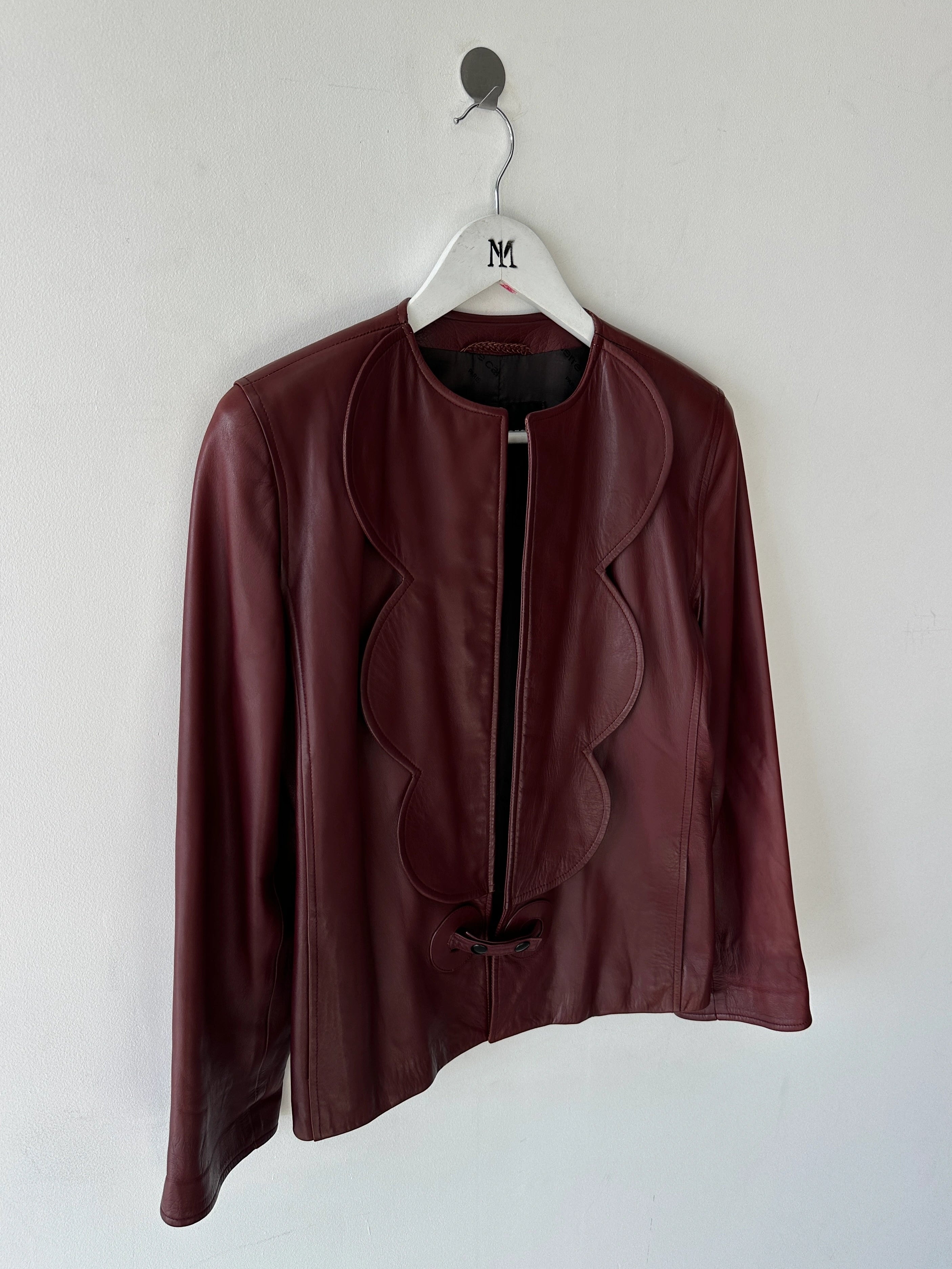 PIERRE CARDIN - 1990s SCULPTURAL OPEN FRONT LEATHER JACKET