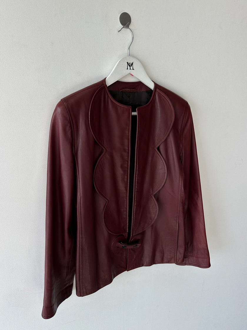 PIERRE CARDIN - 1990s SCULPTURAL OPEN FRONT LEATHER JACKET
