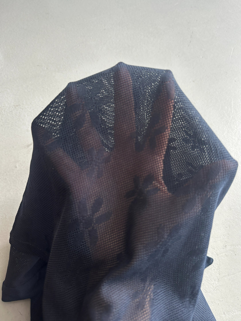 2000s FLORAL PATTERN MESH HALF SLEEVE BUTTONED SHIRT