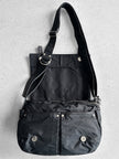 YOHJI YAMAMOTO Y'SACCS - late 1990s-2000s NYLON MESSENGER BAG WITH LEATHER FRONT PANEL