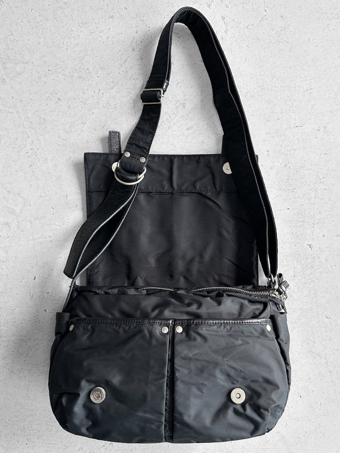 YOHJI YAMAMOTO Y'SACCS - late 1990s-2000s NYLON MESSENGER BAG WITH LEATHER FRONT PANEL