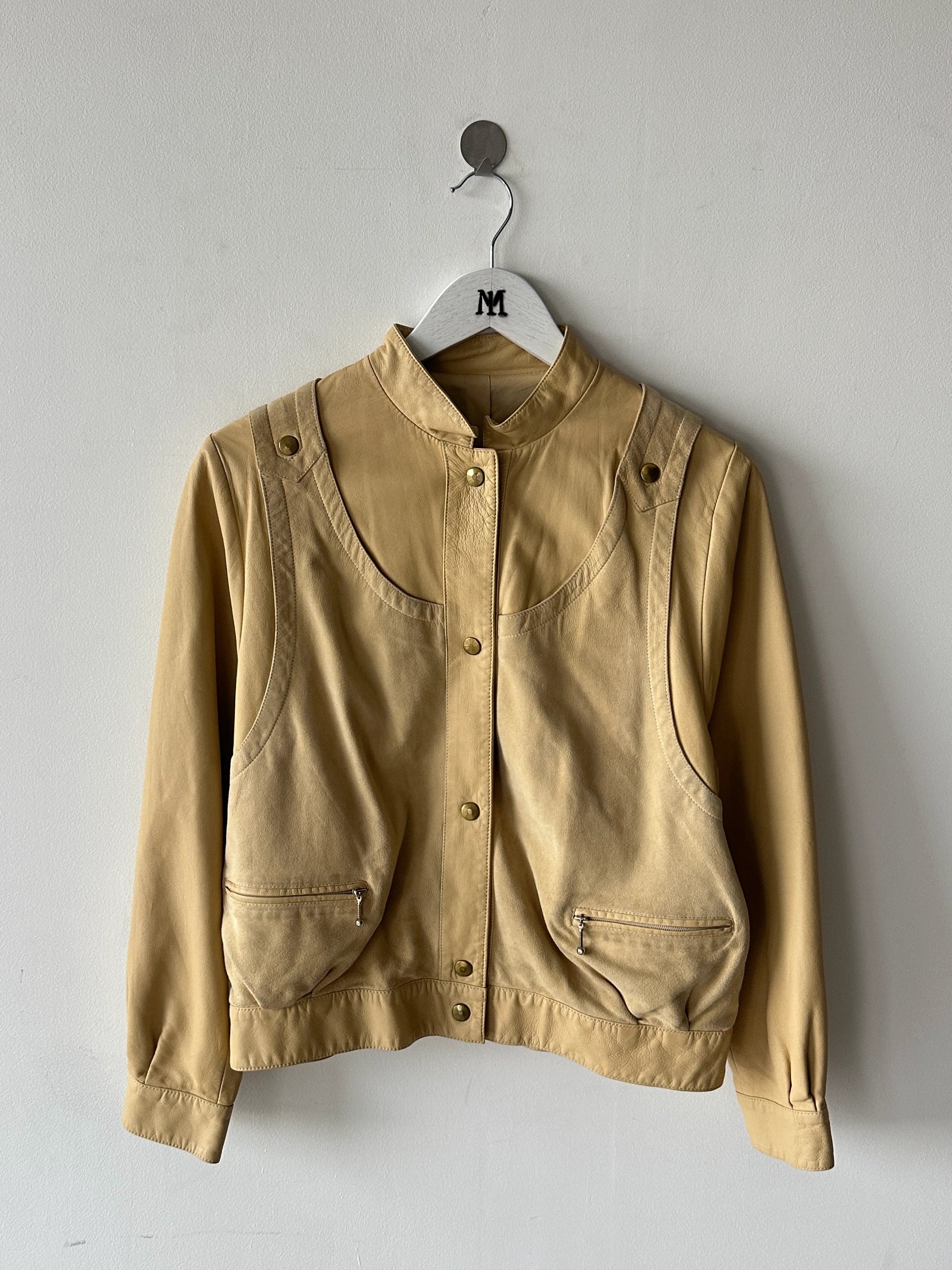 FRENCH LABEL - 1980s LEATHER JACKET WITH LAYERED SUEDE GILET