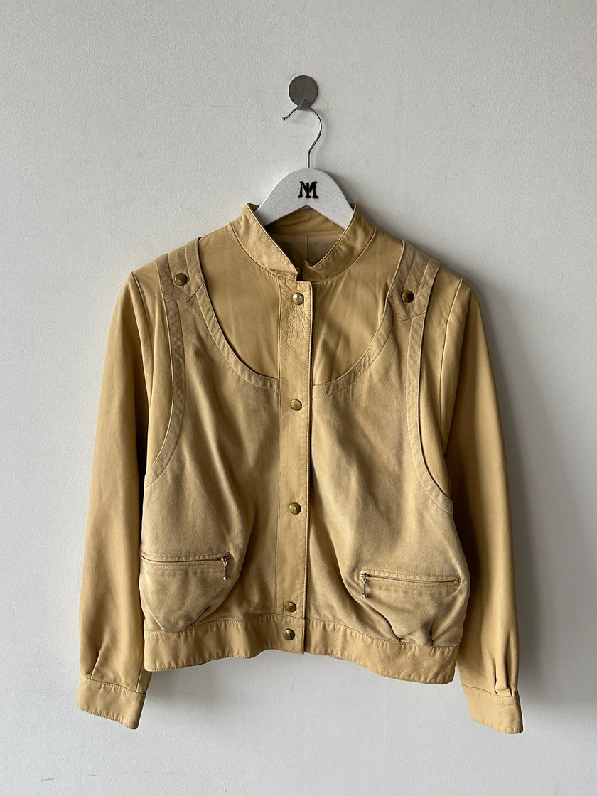 FRENCH LABEL - 1980s LEATHER JACKET WITH LAYERED SUEDE GILET