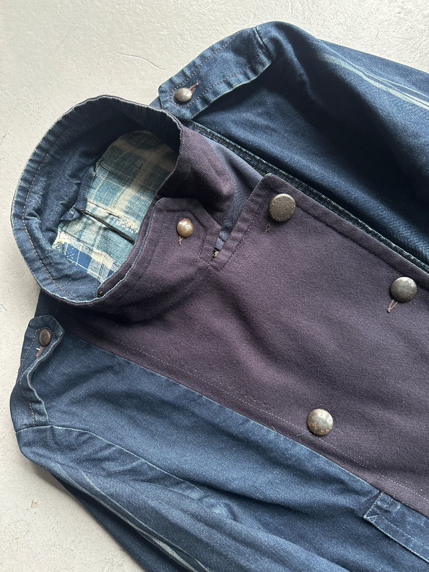 MARITHÉ + FRANÇOIS GIRBAUD - F/W 2003 DOUBLE BREASTED DENIM JACKET WITH WOOL PANEL