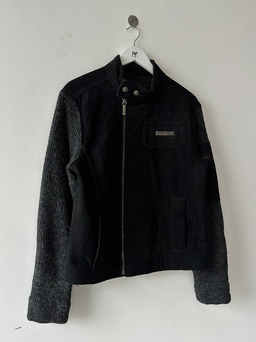 BIKKEMBERGS - 2000s BIKER JACKET WITH CONTRASTING KNIT SLEEVE