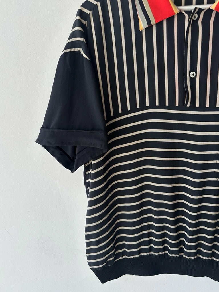 ITALIAN LABEL 1980s BOXY FIT SILK POLO T-SHIRT