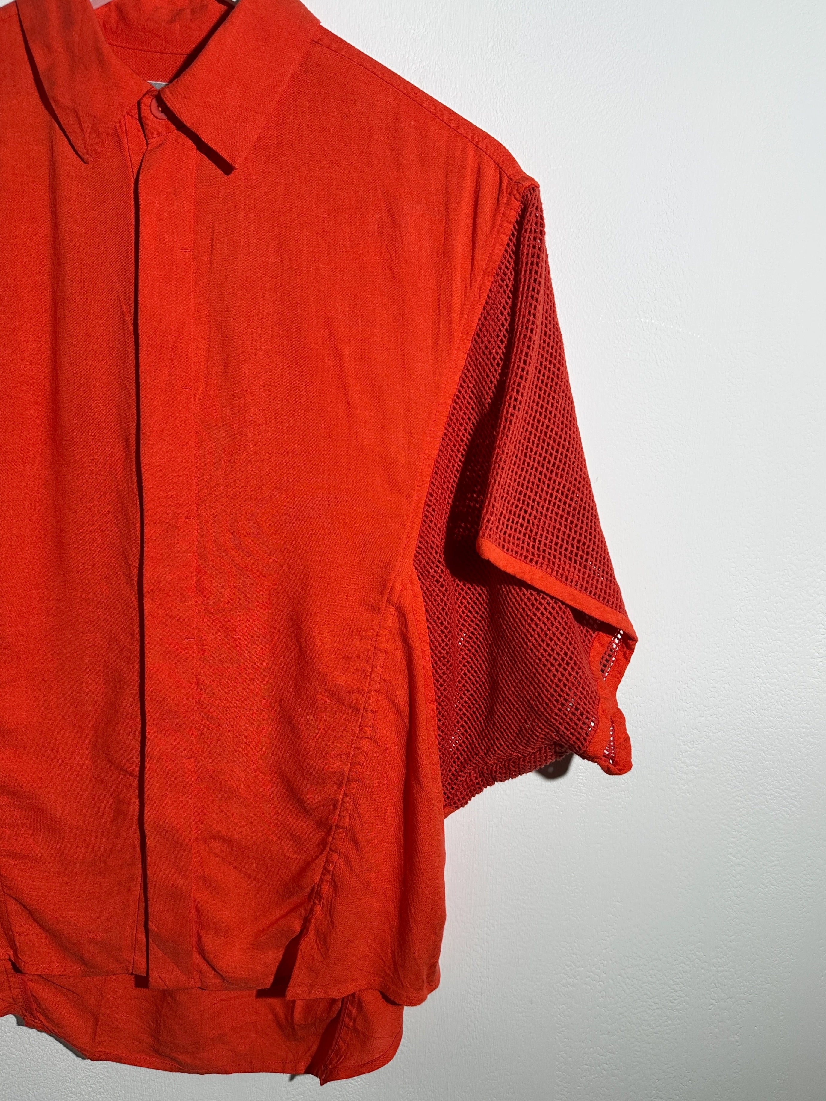 ISSEY MIYAKE - S/S 2014 RELAXED FIT SHIRT WOTH MESH PANELED MESH SLEEVE
