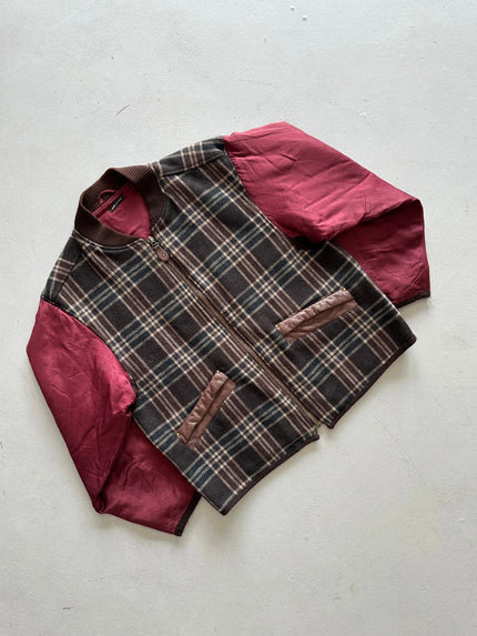 GIORGIO ARMANI LE COLLEZIONI 1990s PLAID WOOL JACKET WITH CONTRASTING SATIN SLEEVE