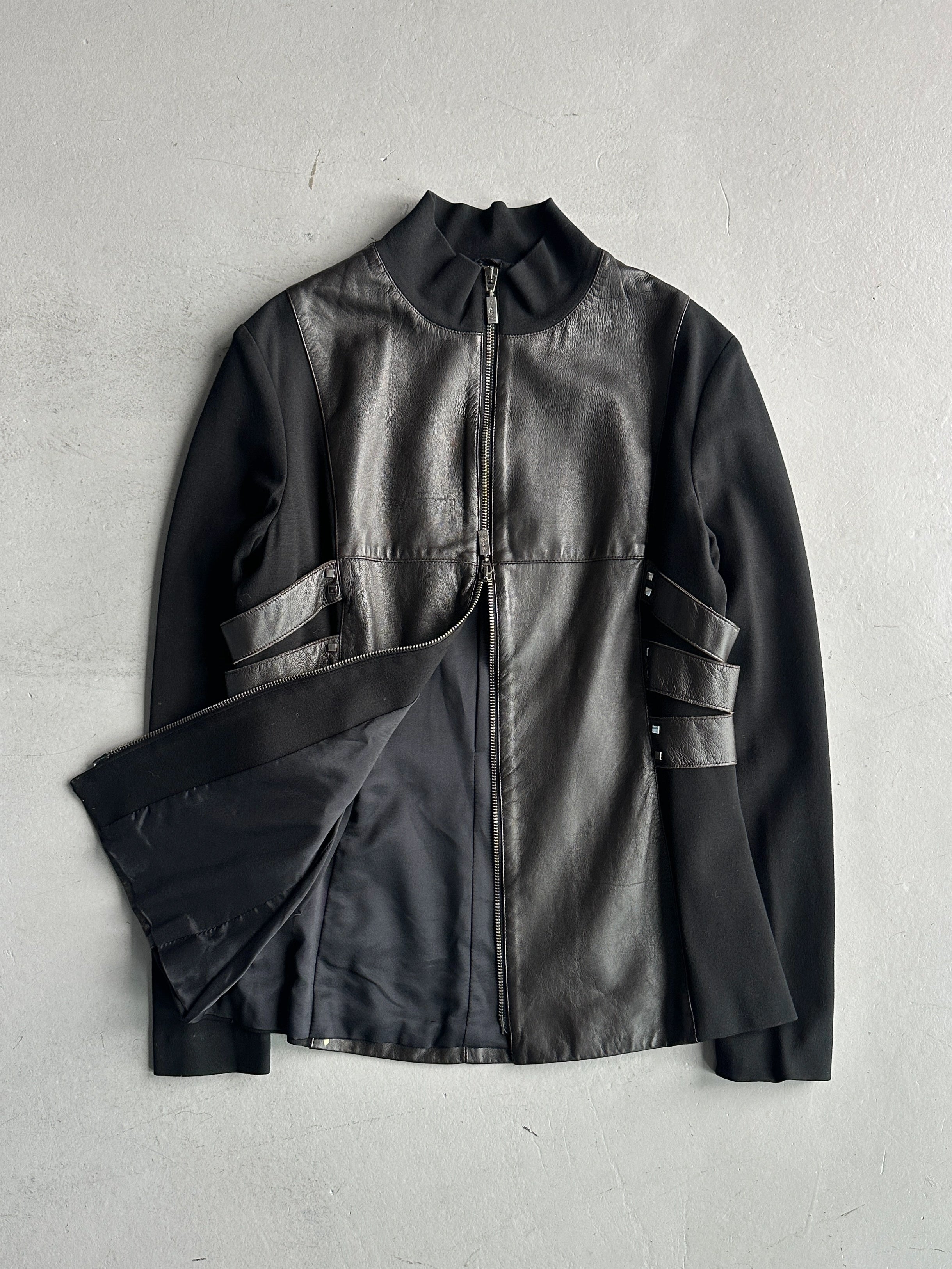 CLAUDE MONTANA - early 2000s BONDAGE JACKET WITH LEATHER FRONT AND BACK PANEL