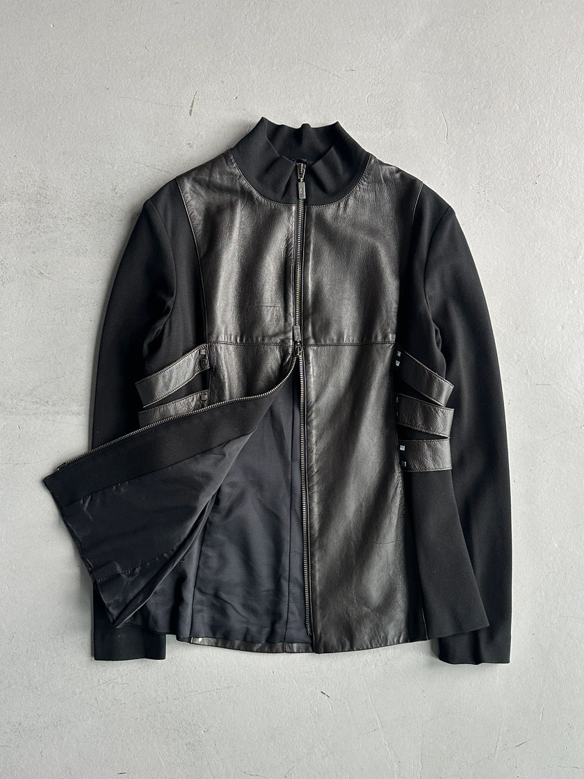 CLAUDE MONTANA - early 2000s BONDAGE JACKET WITH LEATHER FRONT AND BACK PANEL