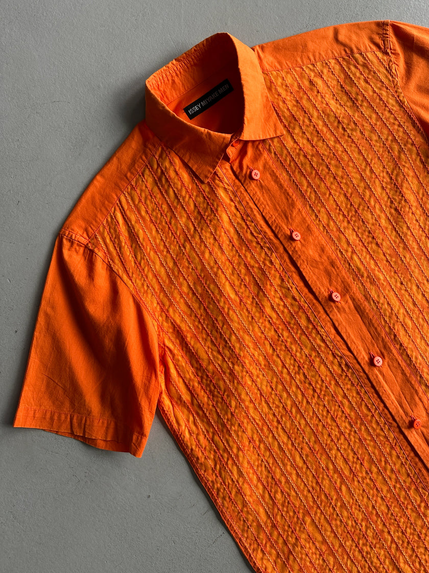 ISSEY MIYAKE MEN - S/S 1994 HALF SLEEVE SHIRT WITH INTRICATE FRONT STITCHING