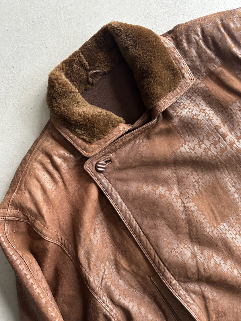 GIANNI VERSACE - 1980s LEATHER BOMBER JACKET WITH SHEARLING FUR