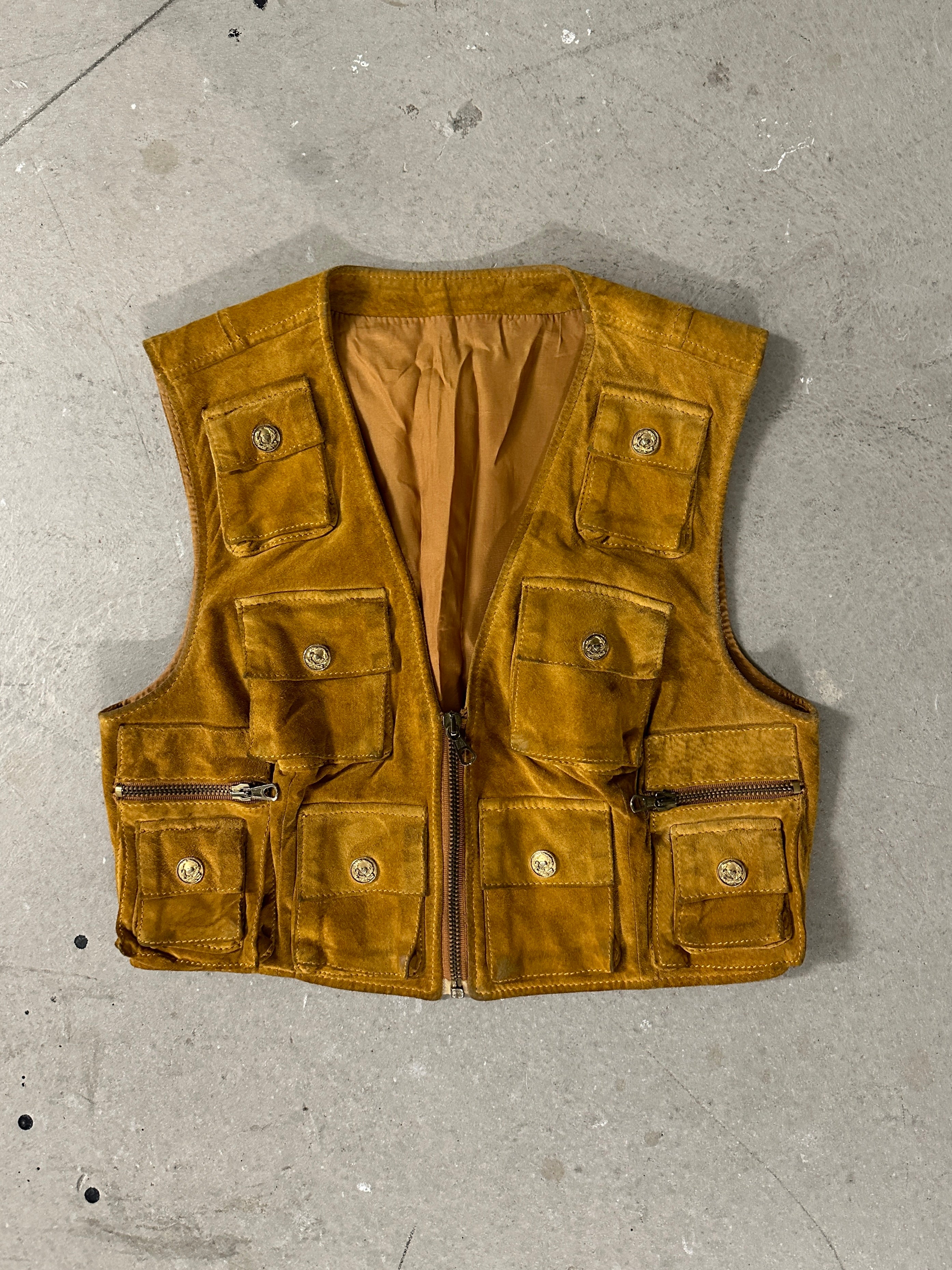 MOSCHINO - 1970s LEATHER CROPPED CARGO GILET