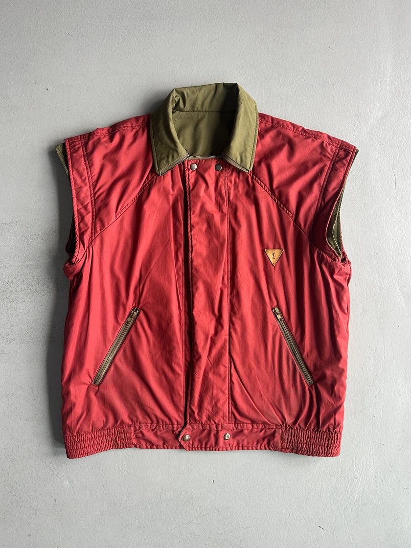 YVES SAINT LAURENT - 1980s 2 IN 1 REVERSIBLE BOMBER JACKET WITH ZIP AT COLLAR