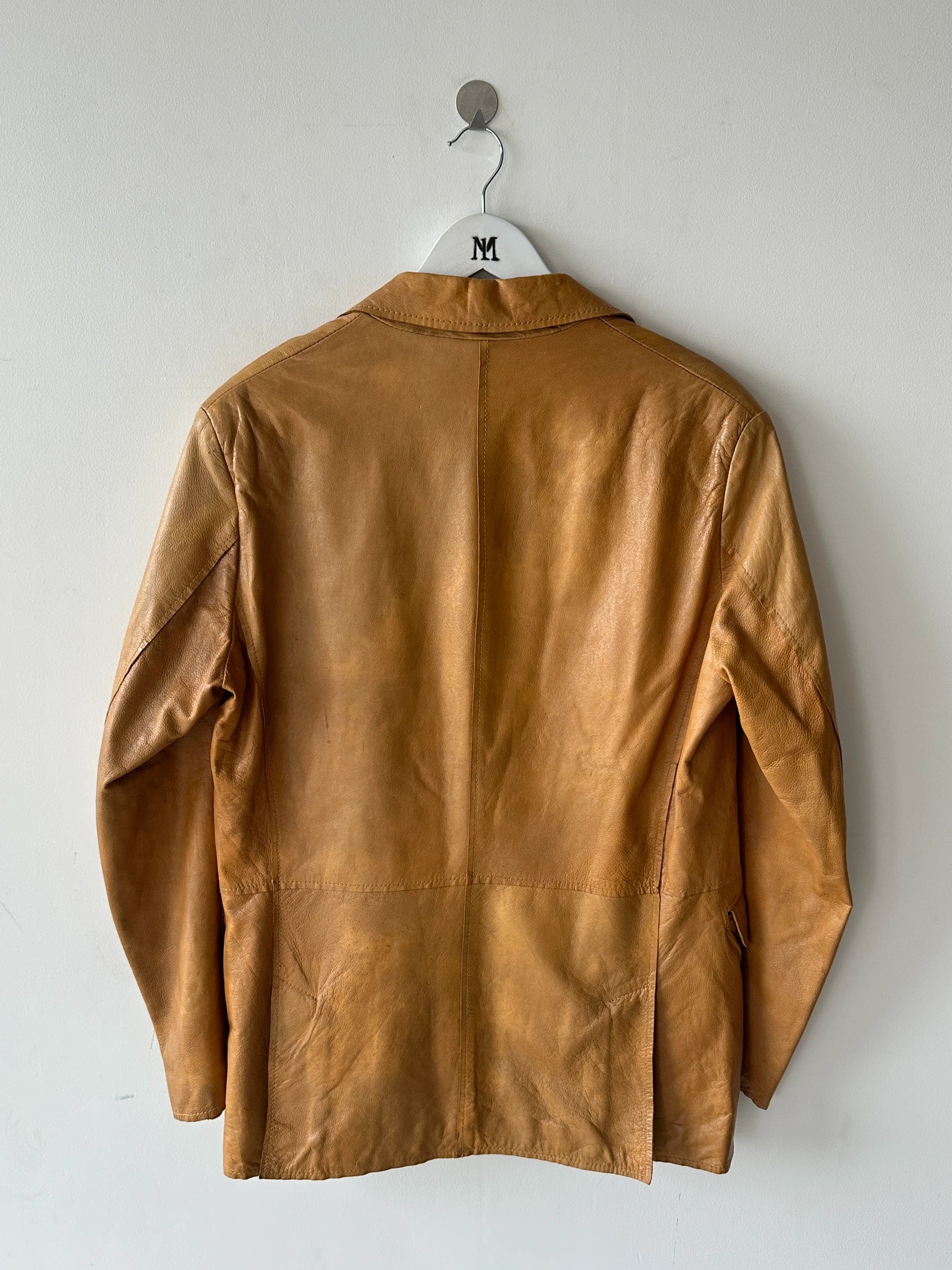 DOLCE & GABBANA - early 2000s DISTRESSED LEATHER BLAZER WITH TARTAN LINING