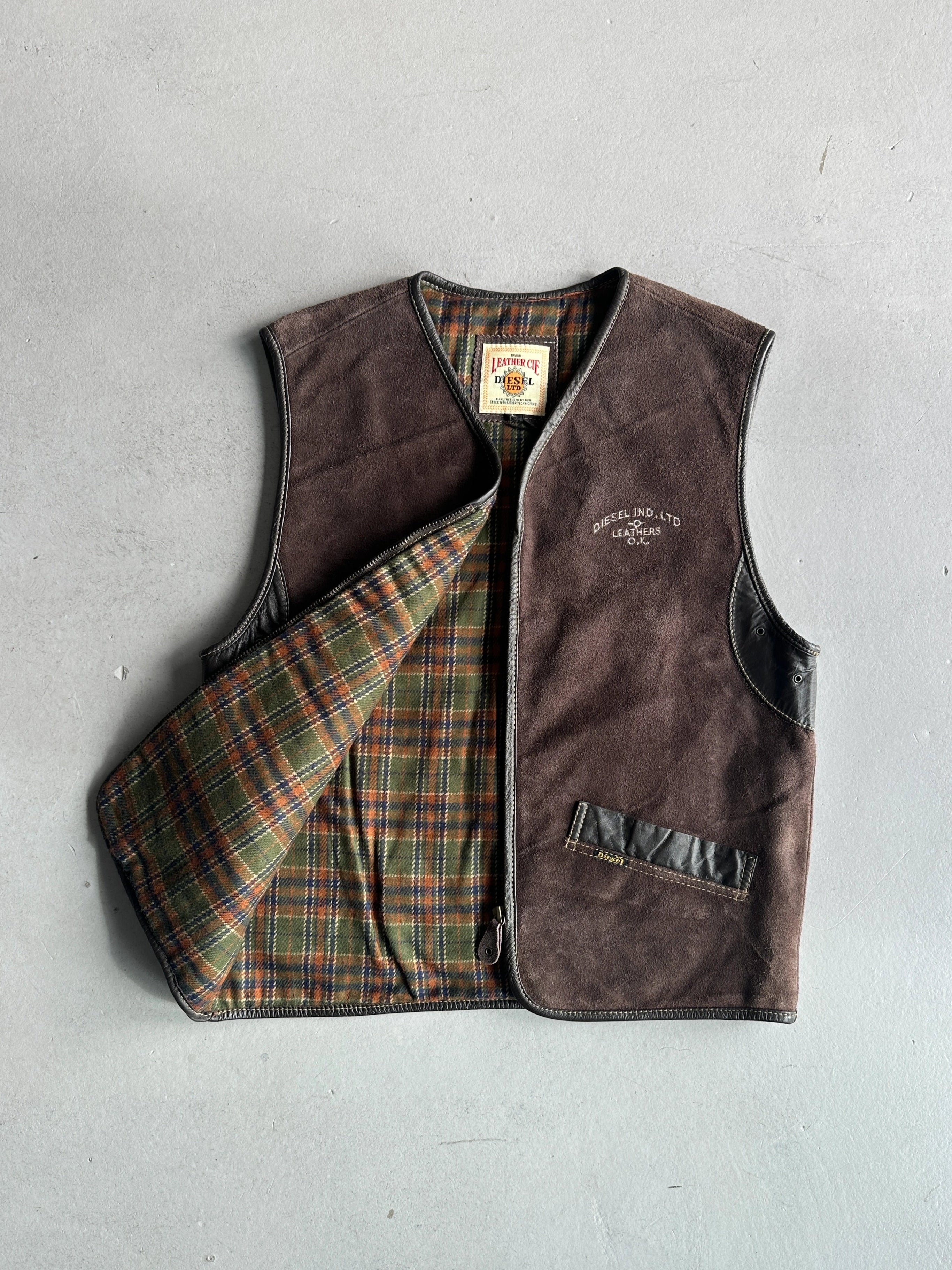 DIESEL - 1990s SUEDE ZIPPED VEST GILET JACKET