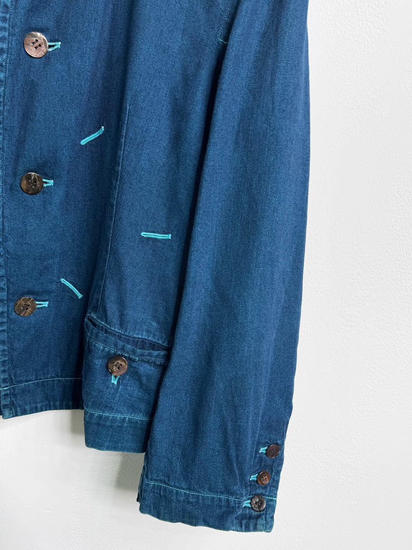 ISSEY MIYAKE - F/W 1993 PANELED DENIM JACKET WITH CONTRAST EMBROIDERED DETAILS ALL OVER