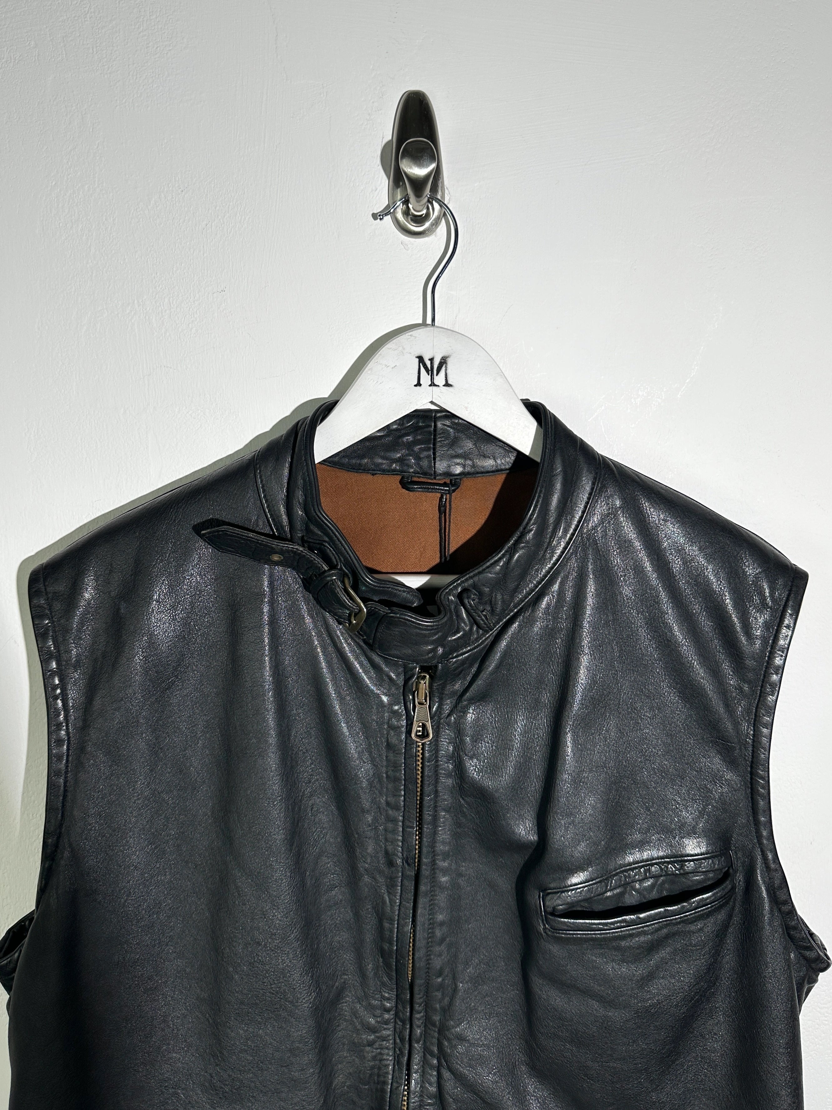 EMPORIO ARMANI - 1980s ZIPPED LEATHER BIKER VEST JACKET