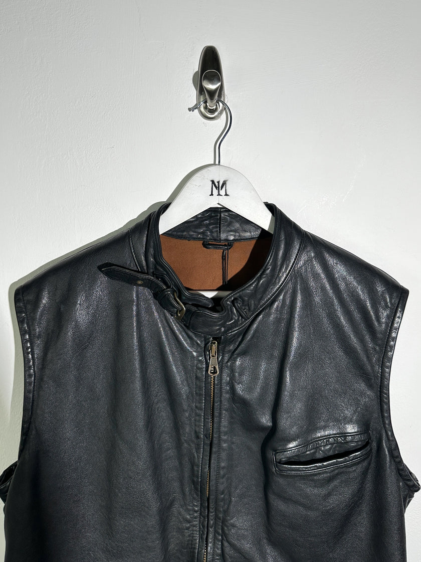 EMPORIO ARMANI - 1980s ZIPPED LEATHER BIKER VEST JACKET