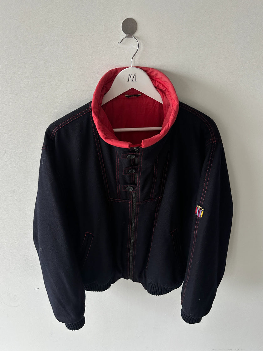 VALENTINO - 1980s FUNNEL NECK BOMBER JACKET WITH CONTRASTING STITCHING DETAILS