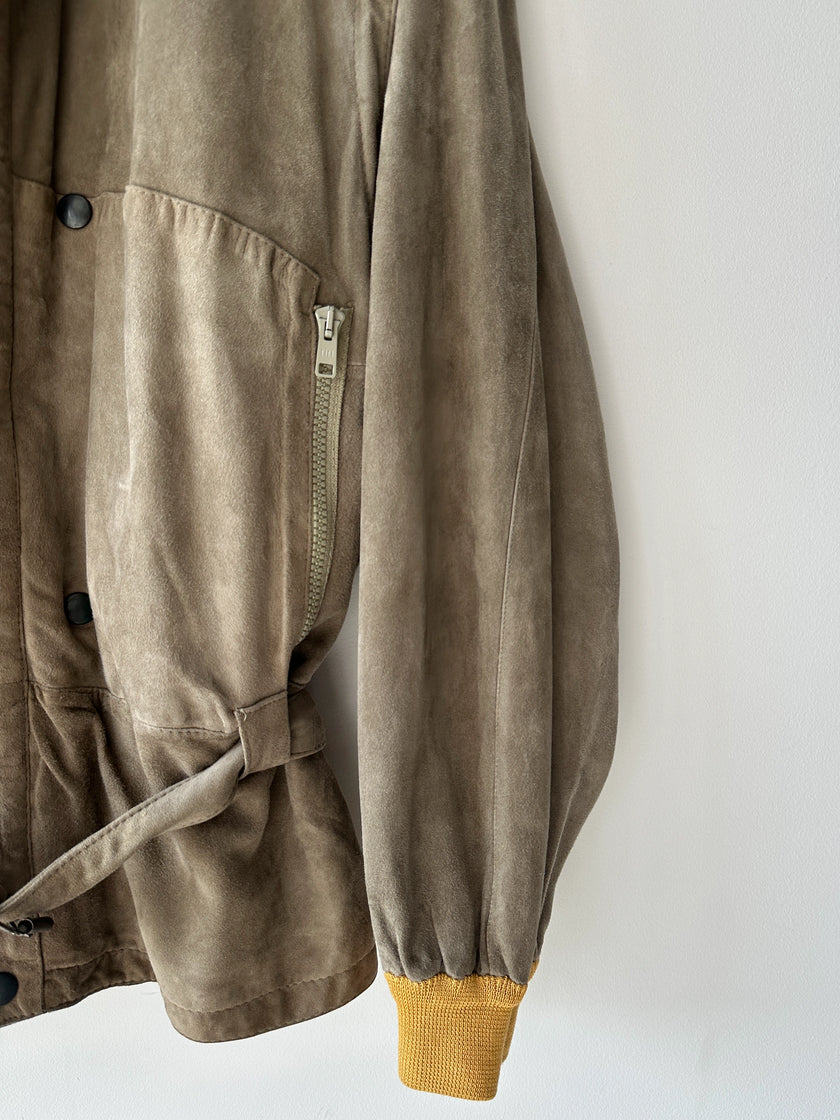 ITALIAN LABEL - 1980s LAYERED SUEDE JACKET WITH BELTED WAIST