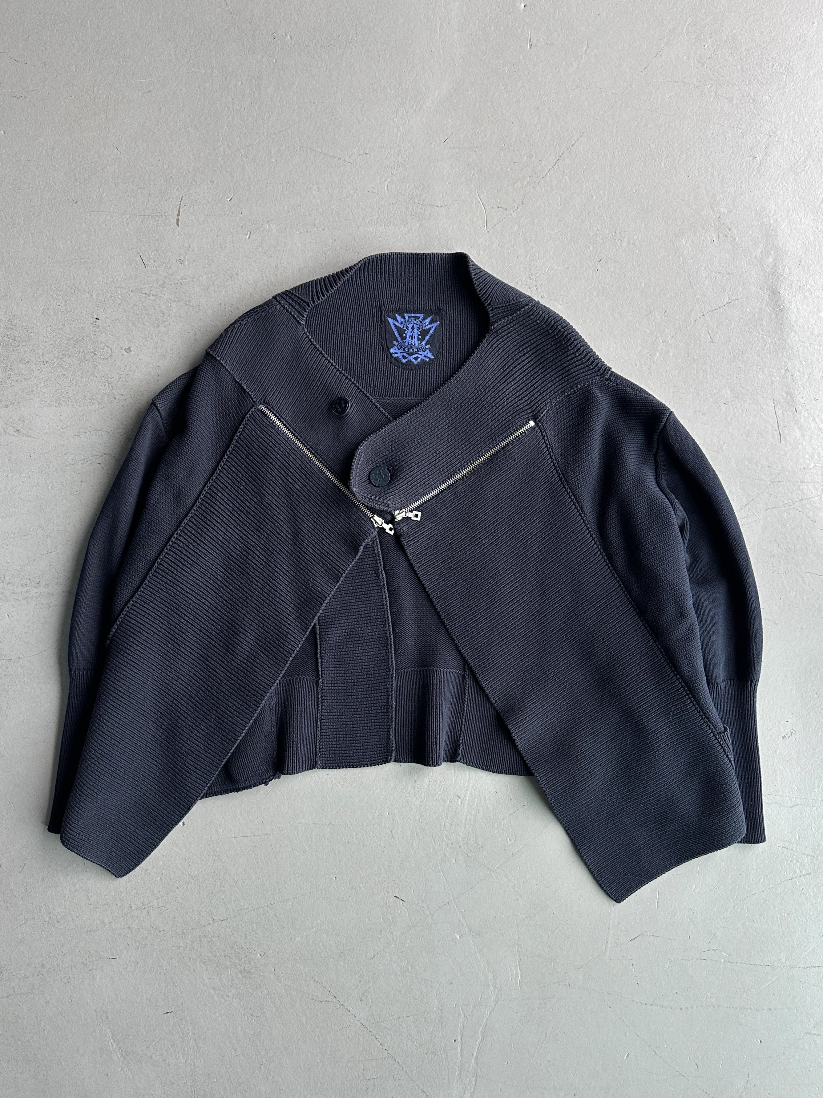 MARITHÉ + FRANÇOIS GIRBAUD - early 2000s ZIP DETAIL AT COLLAR OPEN FRONT CARDIGAN