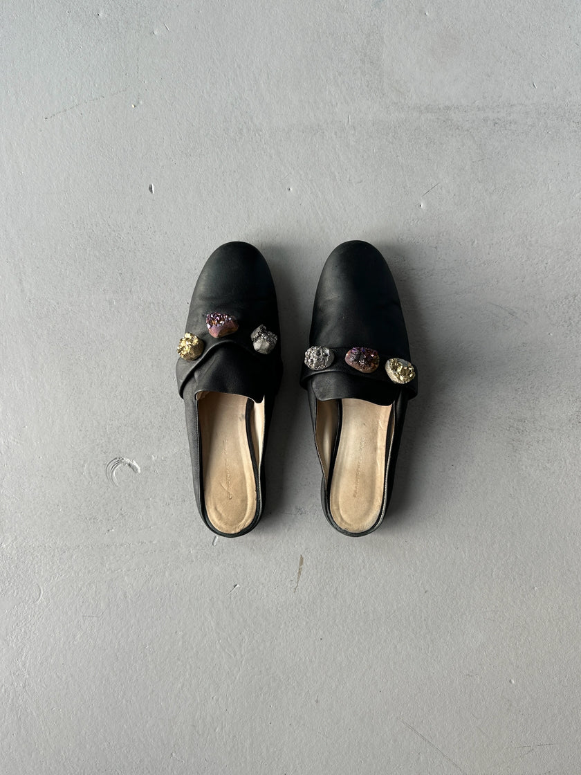 CHRISTOPHER KANE - S/S 2017 LEATHER SLIP ON MULES WITH OVERSIZED CRYSTALS