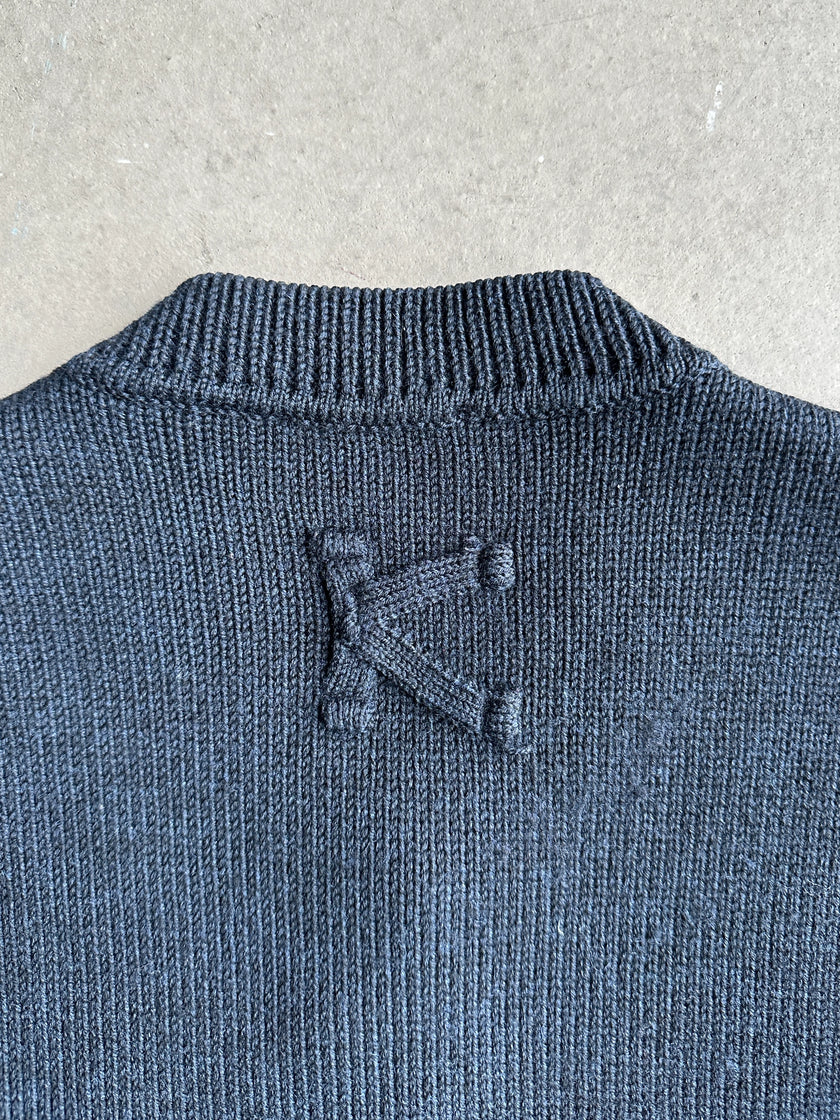 KENZO - 1990s PANELED KNIT CARDIGAN WITH STRIPED SLEEVE