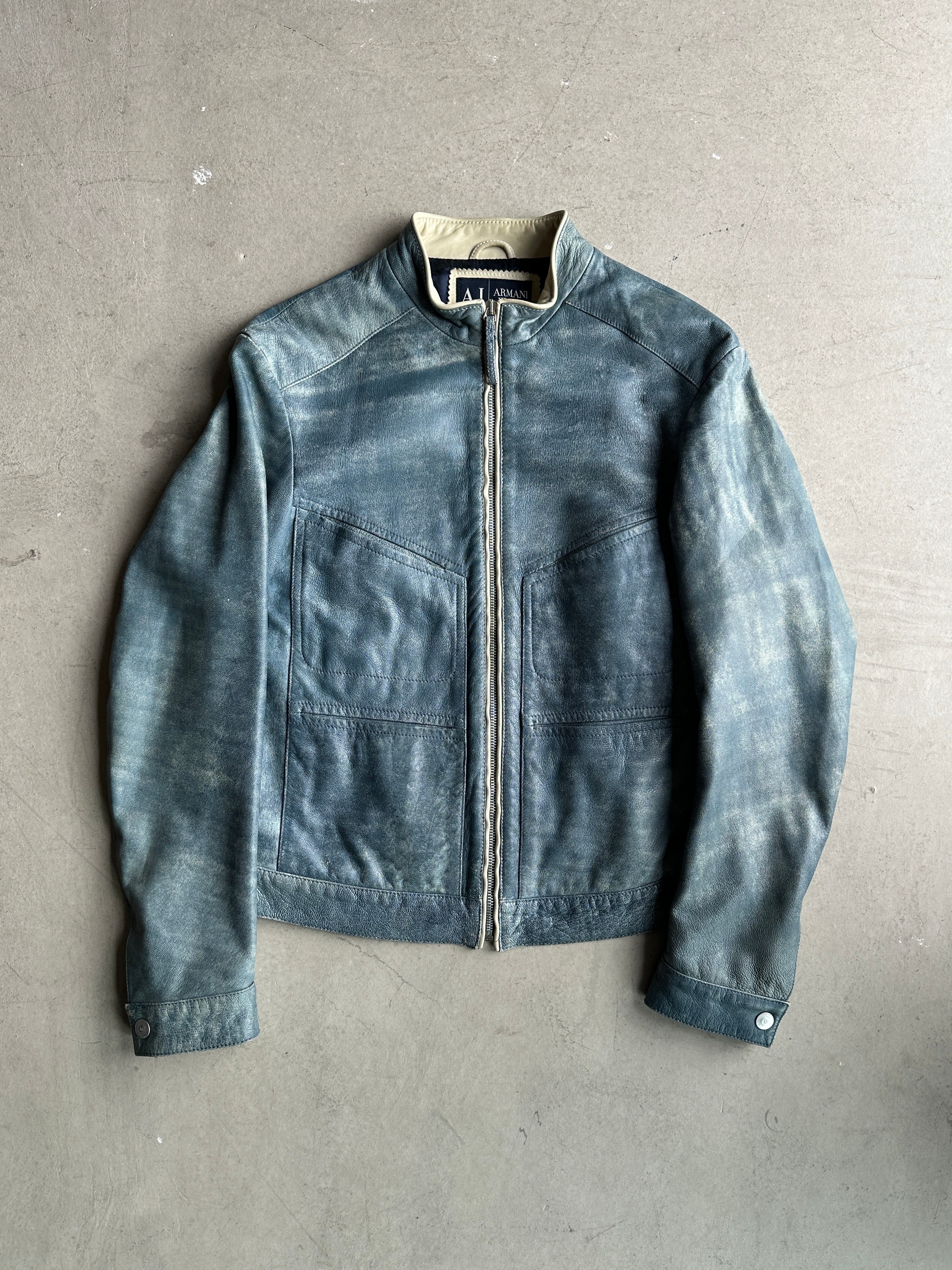 ARMANI JEANS - 2000s DISTRESSED LEATHER JACKET