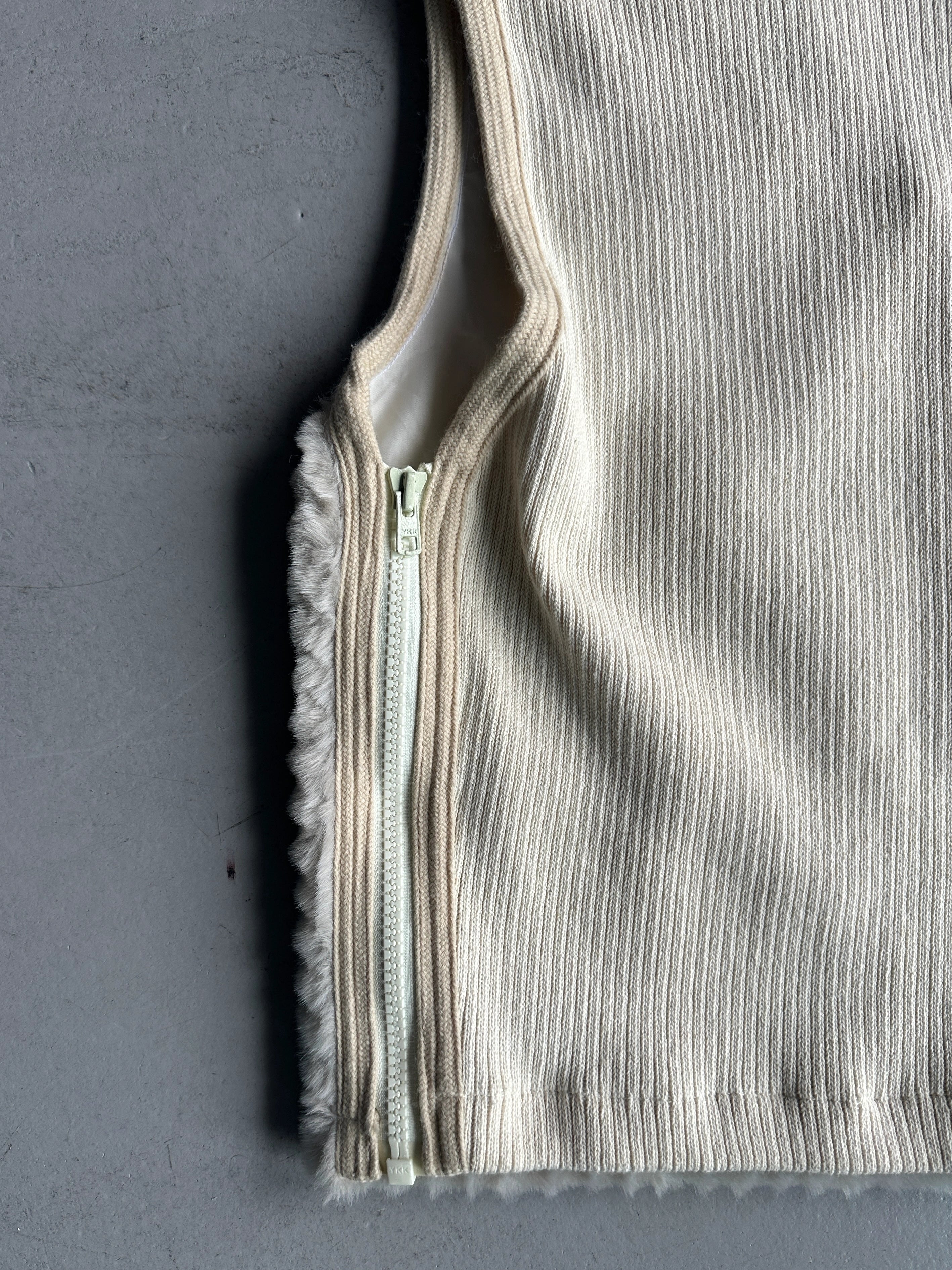 DEXTER WONG - 1990s FAUX FUR FRONT ZIPPED SIDE KNIT VEST