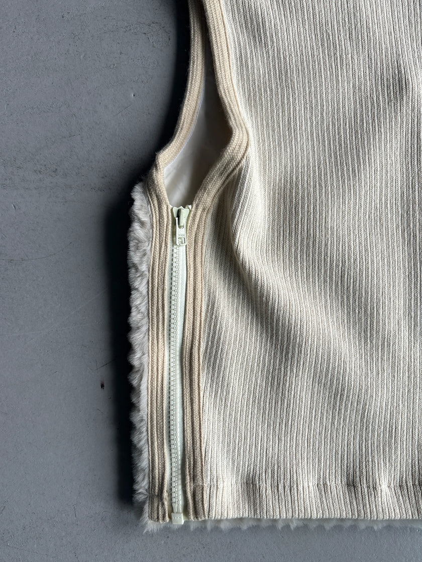DEXTER WONG - 1990s FAUX FUR FRONT ZIPPED SIDE KNIT VEST